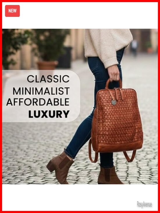 Genuine Leather Backpack Women Men Vintage Woven Travel Daypack with YKK Zipper main image 5